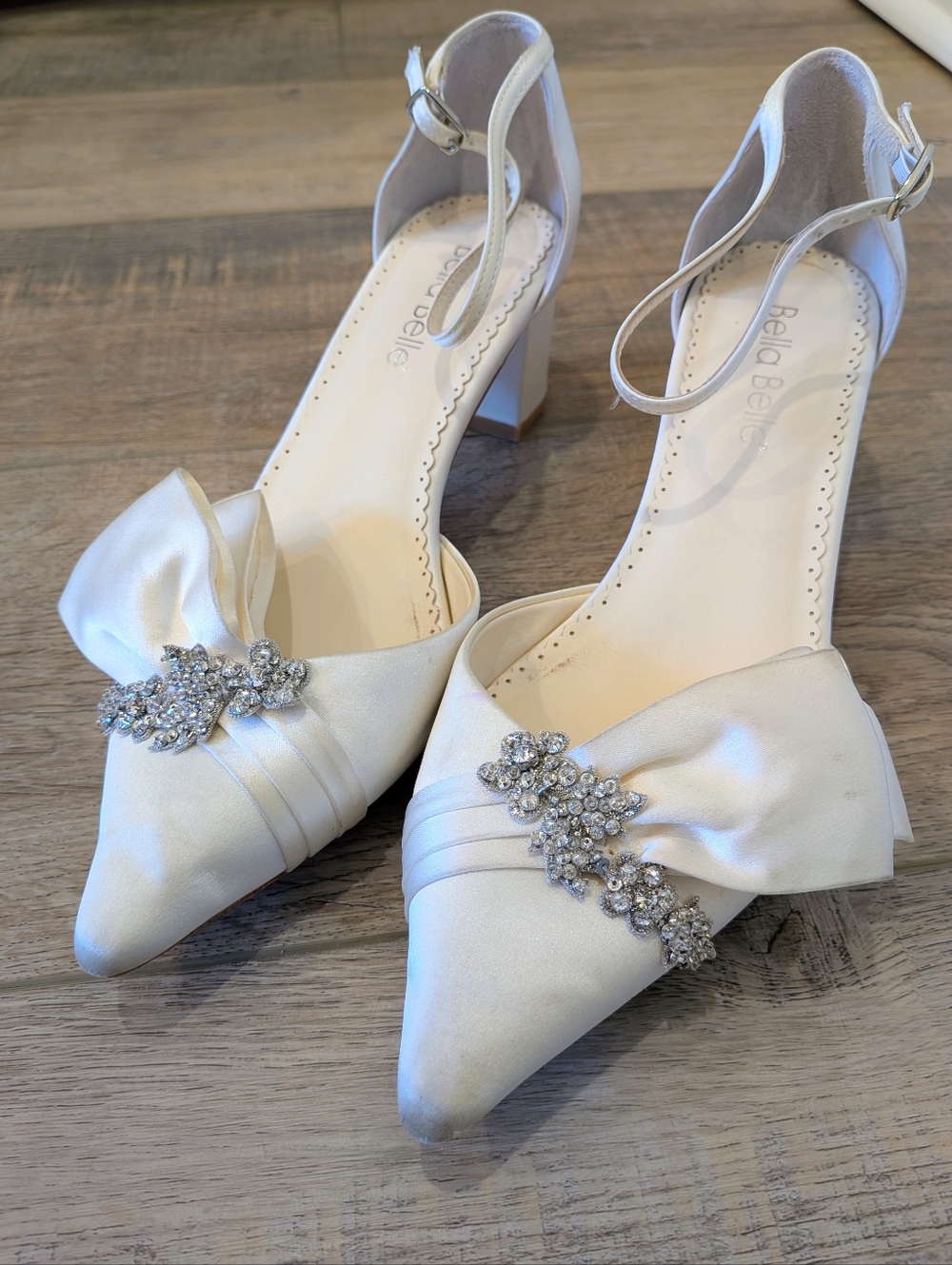 Bella Belle Satin Pointed Toe Bridal Wedding Heels With Crystal Accents | 7.5